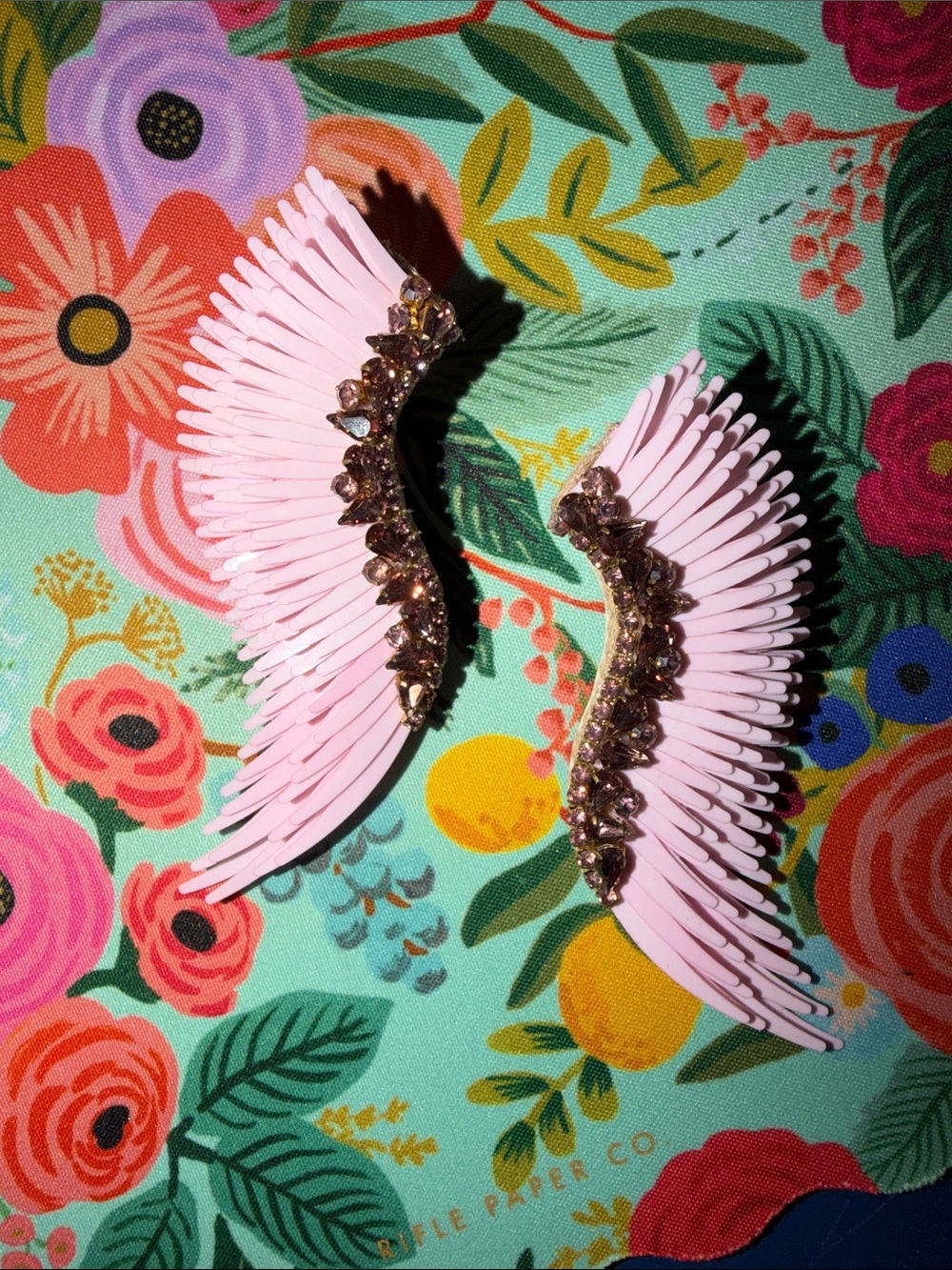 Mignonne Gavigan Pale Pink Wing Crystal Earrings with rose gold Accents